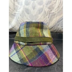 Plaid Wool Blend Bucket Hat in Green and Purple